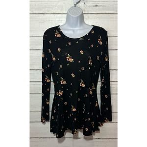Matilda Jane Moments with You Pep In Your Step Tunic Top Size M Black Floral NEW